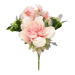 25cm Peony, Hydrangea With Berries & Foliage Bouquet Pink - Artificial