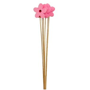 6 x 50cm Pink 7 cm Foam Flower on Wooden Stick - Decoration Floral