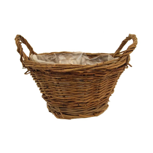 19cm Strong Round Plastic Lined Natural Basket