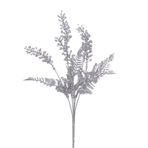 35cm Glittered Berry Bush Silver (XB32+S)