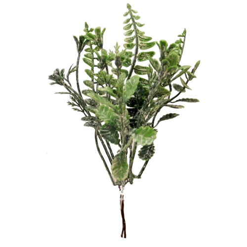 20cm XMAS GLITTERED SNOWY MIXED FOLIAGE PICK GREEN (XB19)