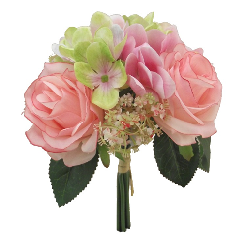 28 cm Rose & Hydrangea Bundle With Foliage Pink/Green