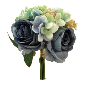 28 cm Rose & Hydrangea Bundle With Foliage Blue/Green