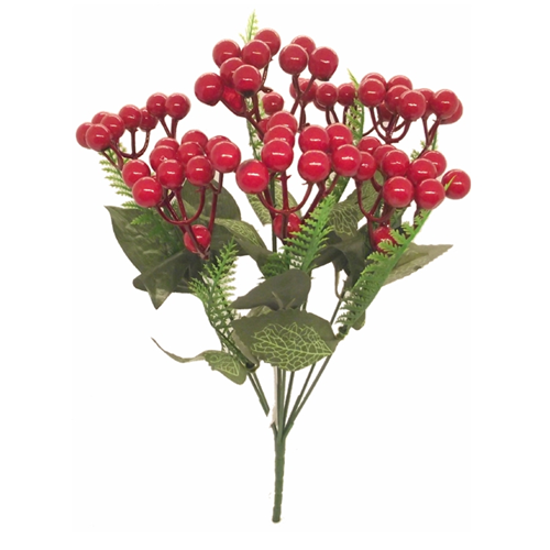 31cm Red Berry Bush with Fern - Christmas Artificial
