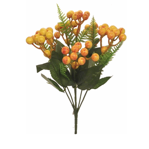 31cm Orange Berry Bush with Fern - Christmas Artificial