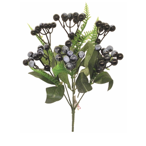 31cm Blue/Black Berry Bush with Fern - Christmas Artificial
