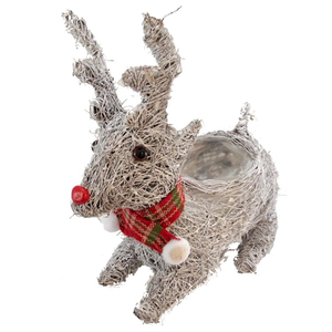 32cm Grey Salim Sitting Reindeer Planter with Lining - Christmas Decoration Gift
