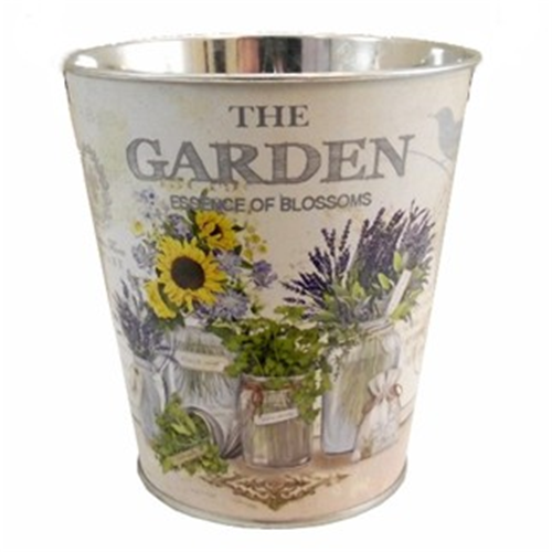 14 cm Metal Round Bucket Sunflower Design