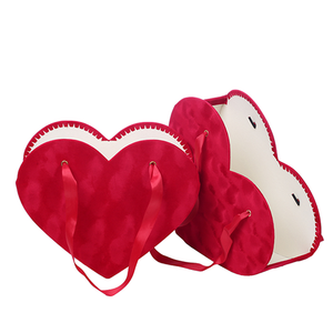 Set of 2 Velvet Touch Red Heart Shaped Hat Box with Handles - Valentines