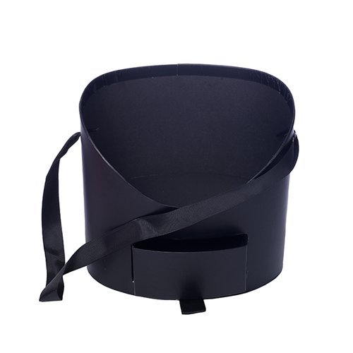 18cm Black Flower Hat Box with Open Compartment and Handle