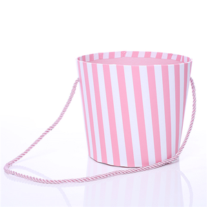 14cm Round Floral Pot with Rope Handle Pink/White