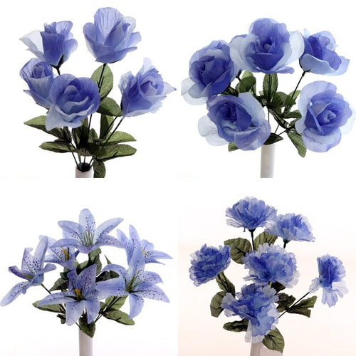 35cm Blue Artificial Flower Bunch - Lily Carnation Rose