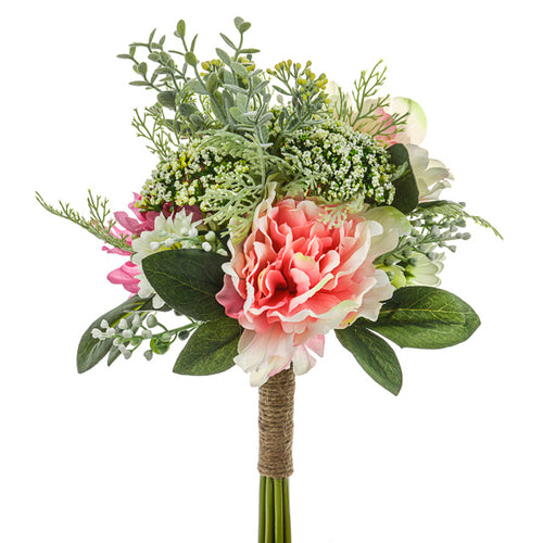 33cm Peony Mx Bouquet Pink/Ivory - Artificial