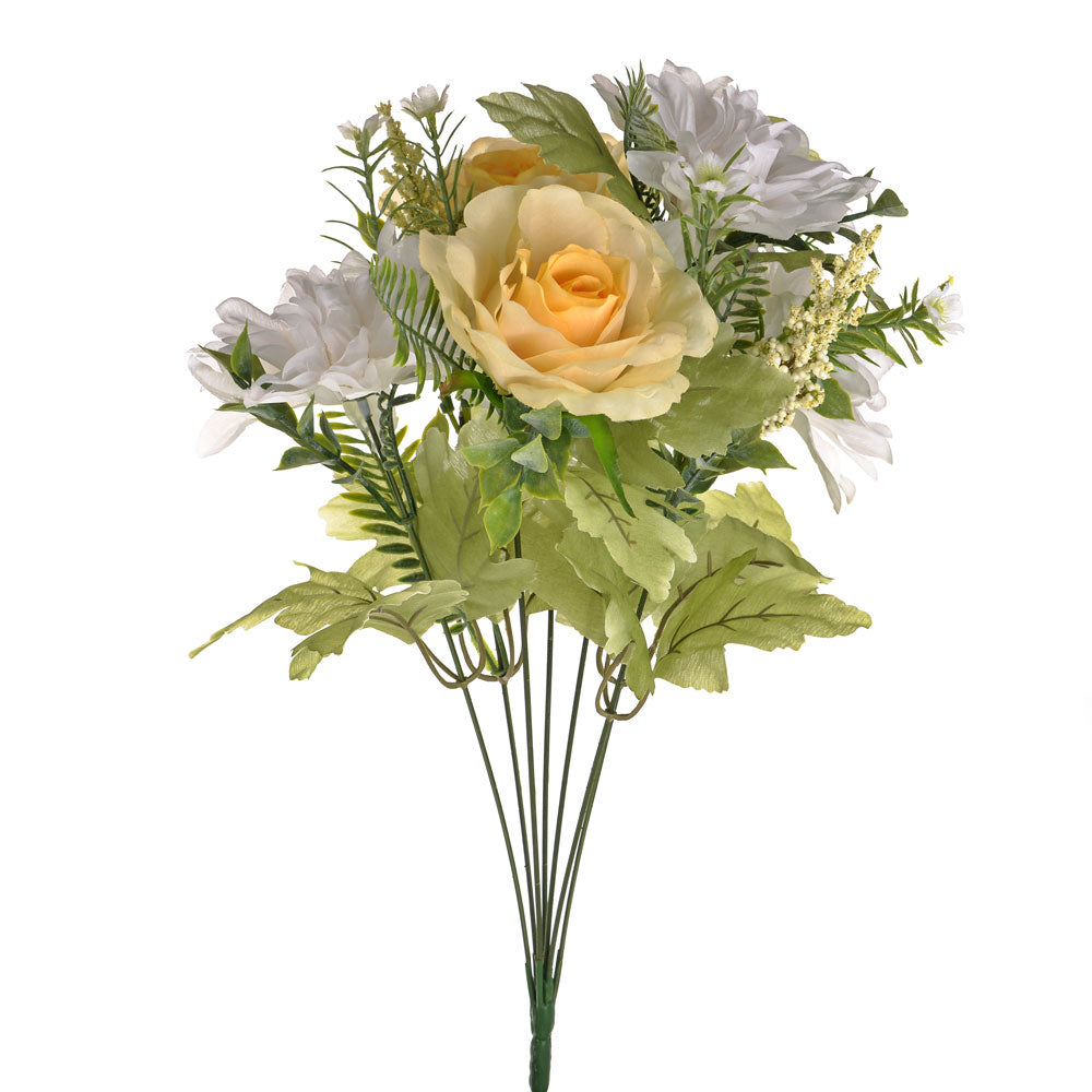 Artificial Yellow Rose and Dahlia Bush 42 cm