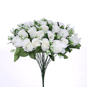 41cm White Rosebud Bush with Gyp - 24 Heads - Artificial Flower