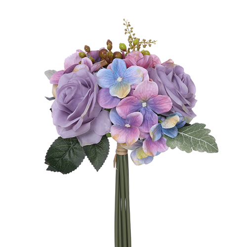 28cm Artificial Rose Hydrangea & Berry Bundle Pink/Blue/Lilac