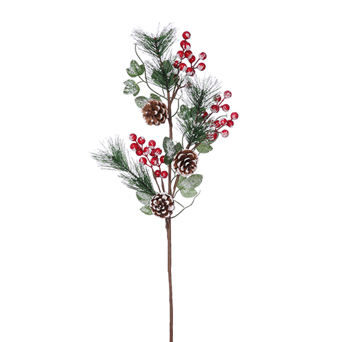 64cm Pine Cone and Red Artificial Berry Spray Green/White - Christmas Wreath