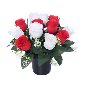 Rose, Gyp and Foliage Memorial Grave Pot - Red/Ivory