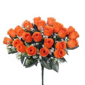 41cm Orange Rosebud Bush with Gyp - 24 Heads - Artificial Flower