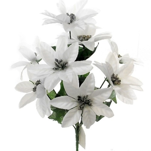 40cm White Poinsettia Bush - 9 Heads - Artificial Bunch - Christmas Wreath