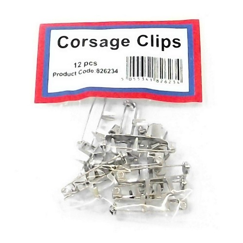 Pack of 3cm 12 Silver Corsage Clips - Wedding Accessory Button Hole