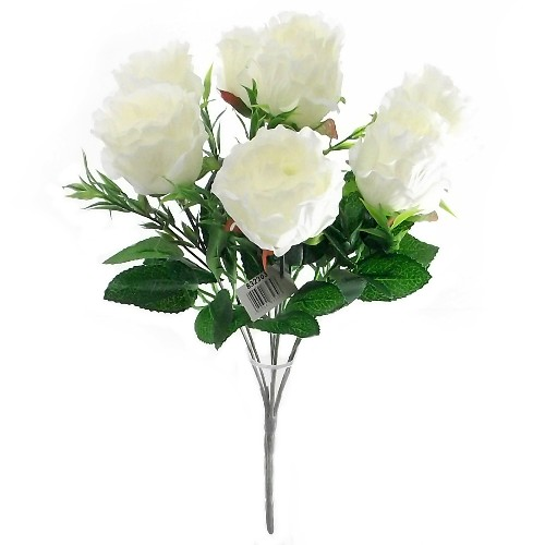 38cm Crinkled Edge Rosebud Bunch Ivory with Grass - Artificial Flower