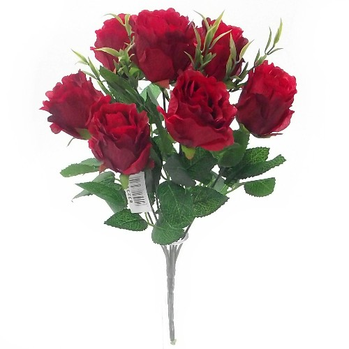 38cm Crinkled Edge Rosebud Bundle Red with Grass - Artificial Flower Valentine