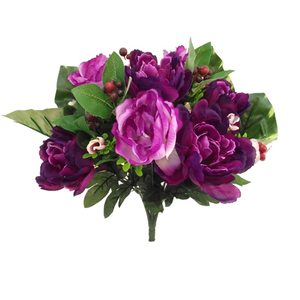 42cm Large Peony And Berry Bush With Foliage Bouquet Purple- Artificial