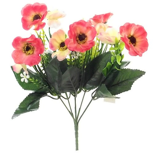 31cm Poppy And Grass Bush With Foliage Bunch  - Artificial