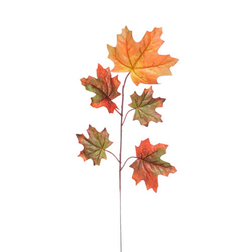 66 cm Artificial 6 x Stems Five Leaf Maple Spray Orange/Brown/Green