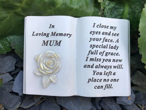 Memorial Cream Open Rose Book Graveside Plaque Garden Ornament Relatives Garden