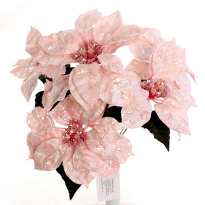 40cm Large Pink Glitter Velvet Poinsettia Bush - Christmas Xmas Artificial