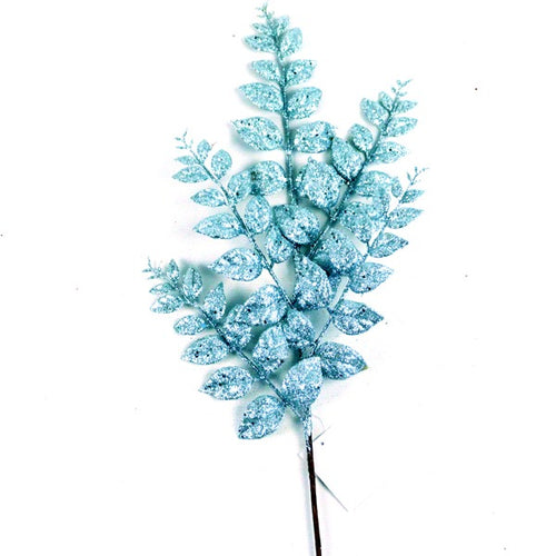68cm Blue Artificial Glittered Leaf Branch Spray - Christmas Decoration Xmas (XB30)