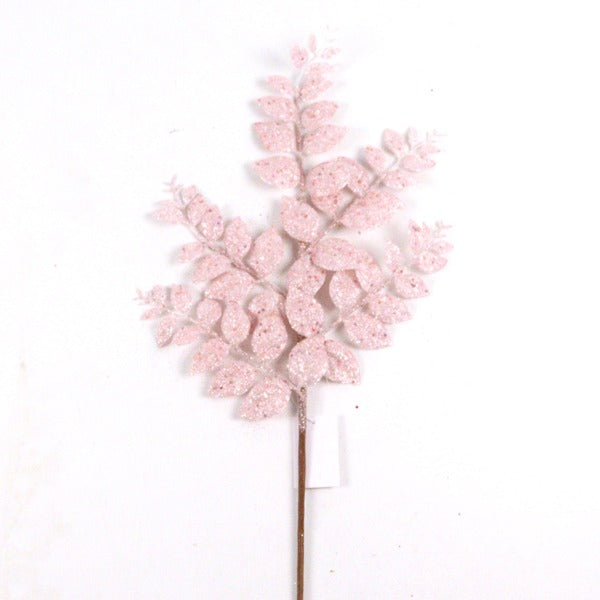 68cm Pink Artificial Glittered Leaf Branch Spray - Christmas Decoration Xmas