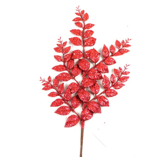68cm Red Artificial Glittered Leaf Branch Spray - Christmas Decoration Xmas