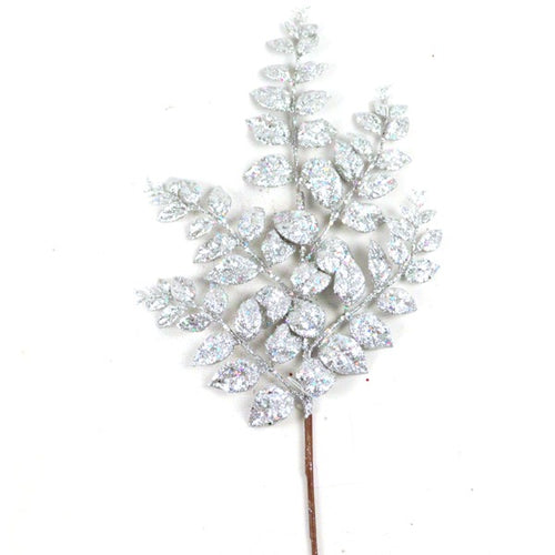 68cm Silver Artificial Glittered Leaf Branch Spray - Christmas Decoration Xmas (XB29)