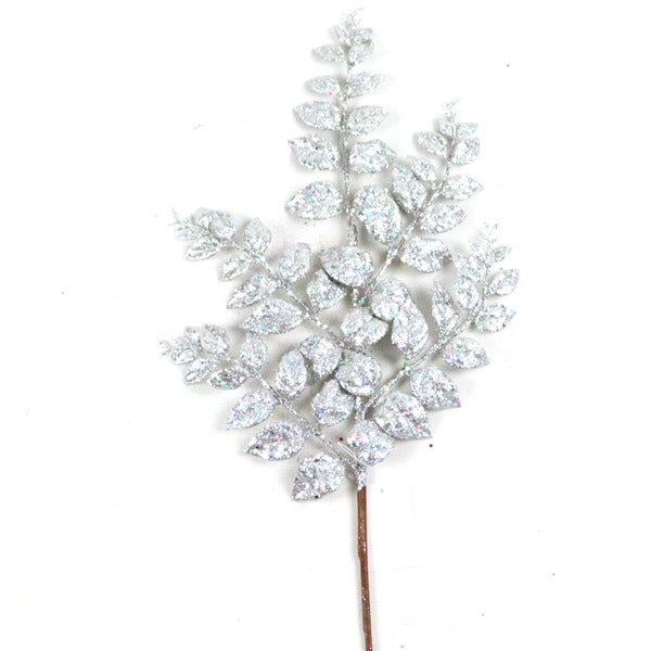68cm Silver Artificial Glittered Leaf Branch Spray - Christmas Decoration Xmas