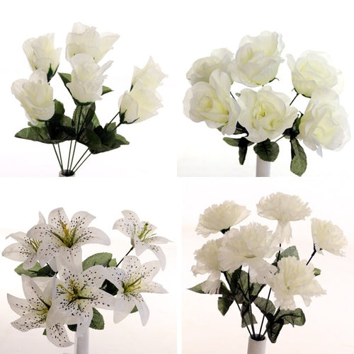 35cm Ivory Artificial Flower Bunch - Lily Carnation Rose