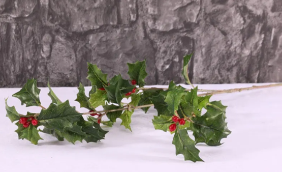 63cm Green Holly Berry Spray - Christmas Artificial Flower