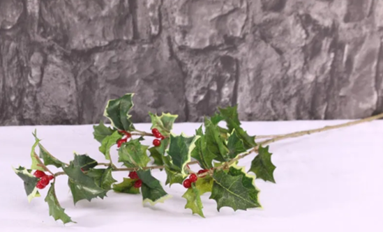 63cm Variegated Mixed Green Holly Berry Spray - Christmas Artificial Flower