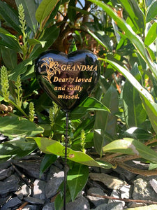 Black & Gold Resin Memorial Lily Heart Stick Stake Graveside Spike Crematorium