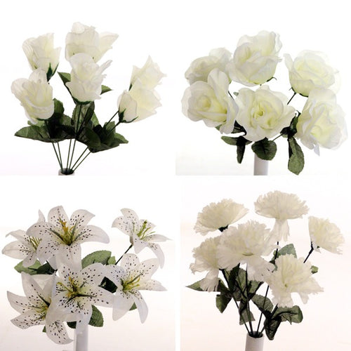 35cm White Artificial Flower Bunch - Lily Carnation Rose (ND)