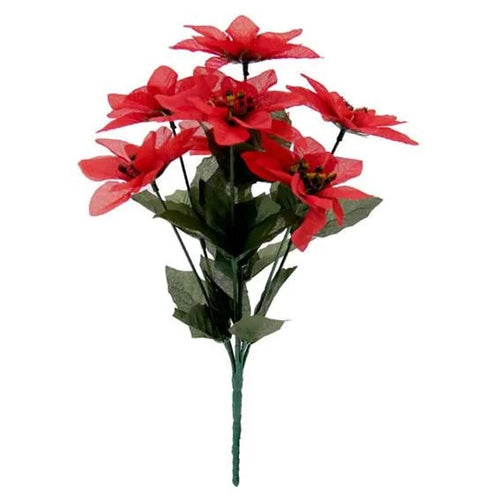 30cm Red Poinsettia Bush - 7 Heads - Artificial Bunch Christmas (XB4)