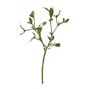 15" Mistletoe Pick on Short Stem - Christmas Artificial White Green