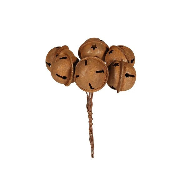 3cm x 6 Rusty Bells on a Wire Pick - Christmas Wreath Garland Decoration