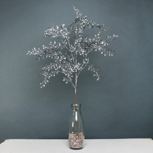 70cm Glitter Mini Leaf Spray Pewter Branch - Christmas Xmas Artificial Greenery (XB30)