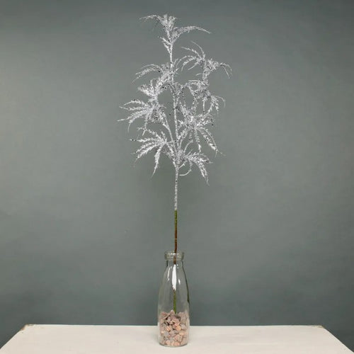 70cm Silver Glitter Arelia Leaf Single Stem Branch - Christmas Xmas Artificial Greenery (XB2)