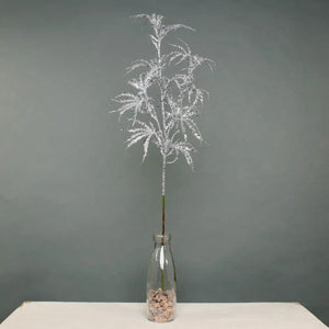 70cm Silver Glitter Arelia Leaf Single Stem Branch - Christmas Xmas Artificial Greenery