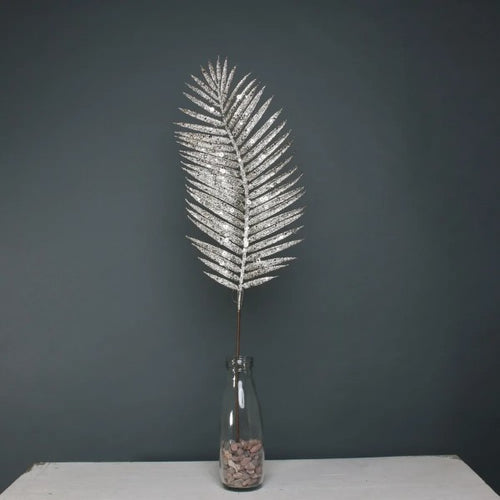 70cm Champagne Glitter Palm Leaf Single Stem - Christmas Xmas Artificial Greenery (XB1)