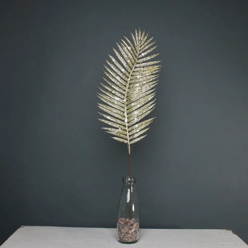 70cm Gold Glitter Palm Leaf Single Stem - Christmas Xmas Artificial Greenery (XB1)